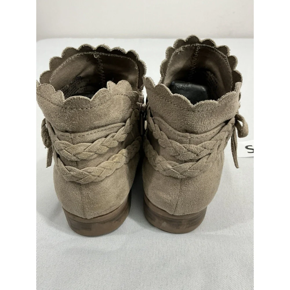 Girls So Size 2 Tan Ankle Boots Braided Strap Zipper